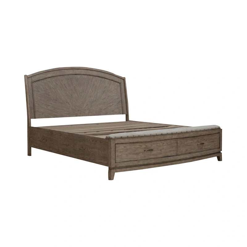 Lit de rangement à panneaux en chêne beige bruni Avalon - King ou Queen
