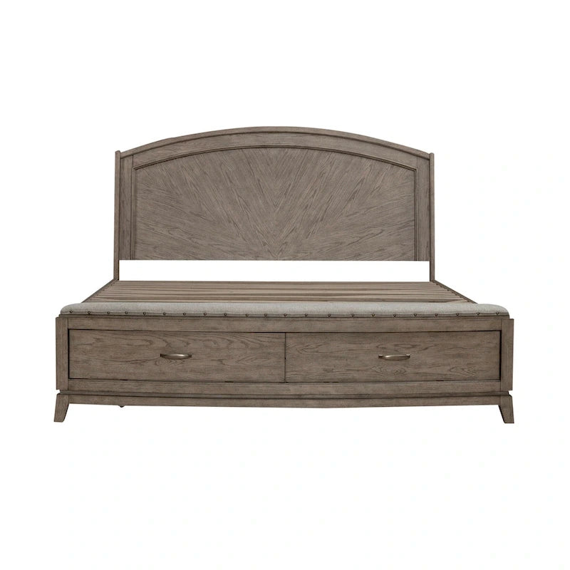 Lit de rangement à panneaux en chêne beige bruni Avalon - King ou Queen