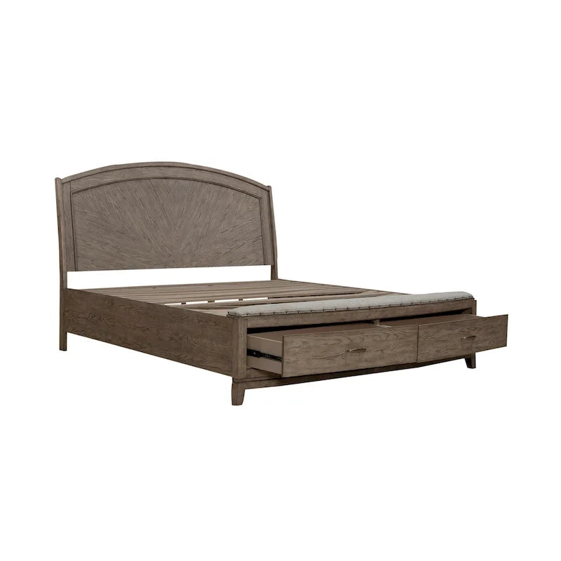 Lit de rangement à panneaux en chêne beige bruni Avalon - King ou Queen
