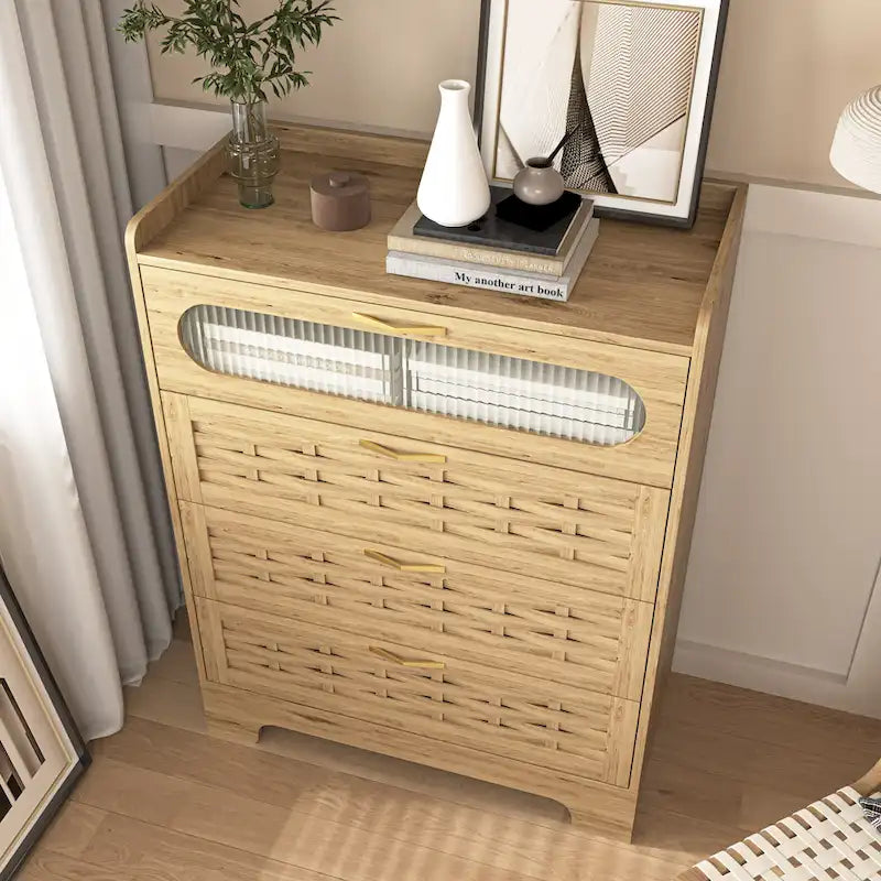 Commode de chambre 4 tiroirs en bois style fermier