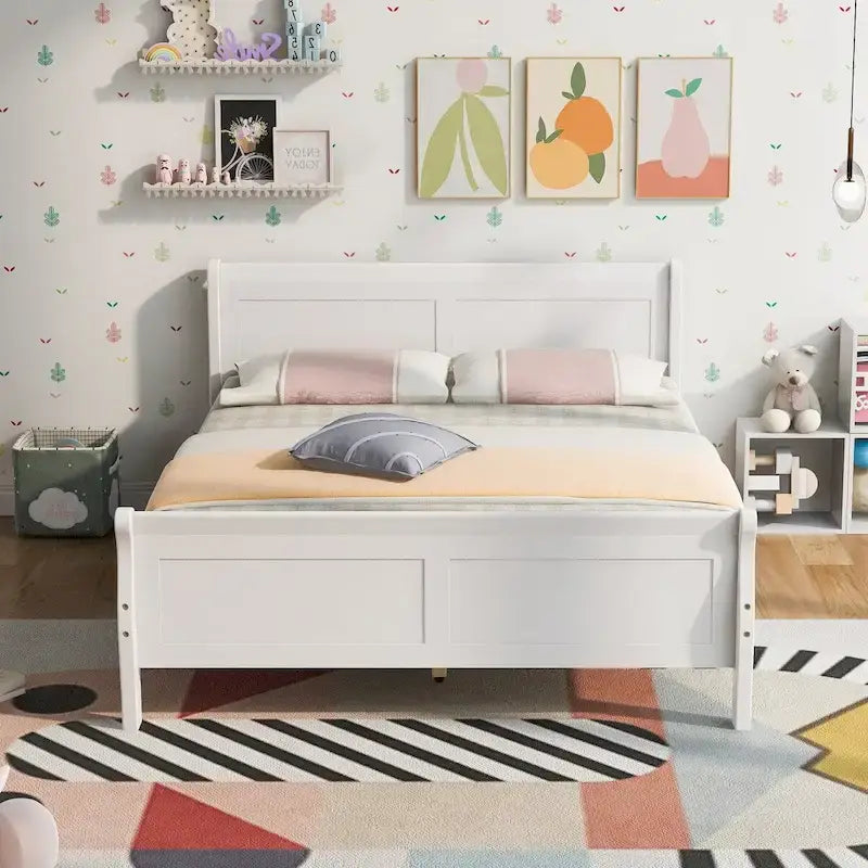 Lit traîneau en bois avec cadre double/grand/grand lit et pied de lit