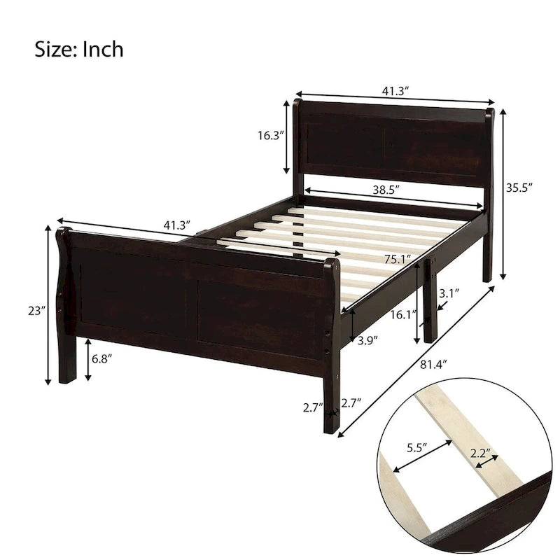 Lit traîneau en bois avec cadre double/grand/grand lit et pied de lit