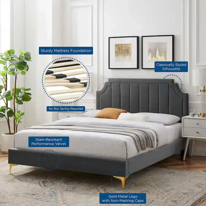 Lit plateforme queen en velours Sienna Performance