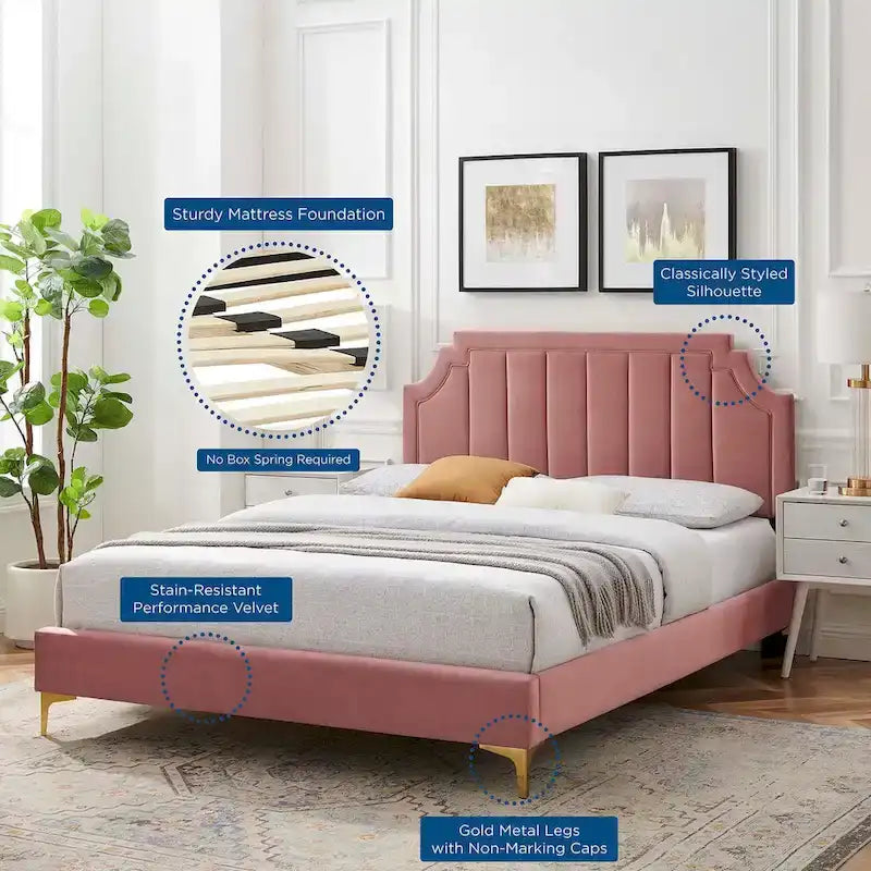 Lit plateforme queen en velours Sienna Performance