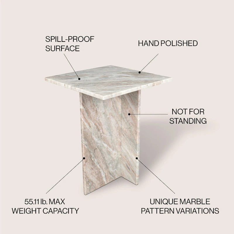 Table d'appoint en marbre naturel contemporain faite à la main en forme de T Venus 18.5, gris/beige, par JONATHAN Y.