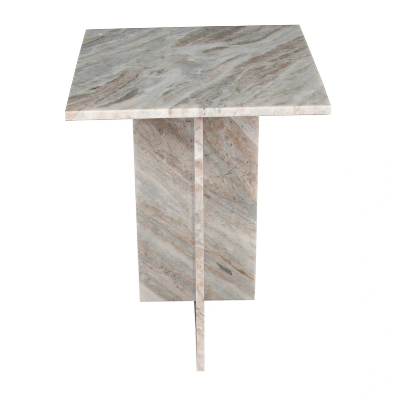 Table d'appoint en marbre naturel contemporain faite à la main en forme de T Venus 18.5, gris/beige, par JONATHAN Y.