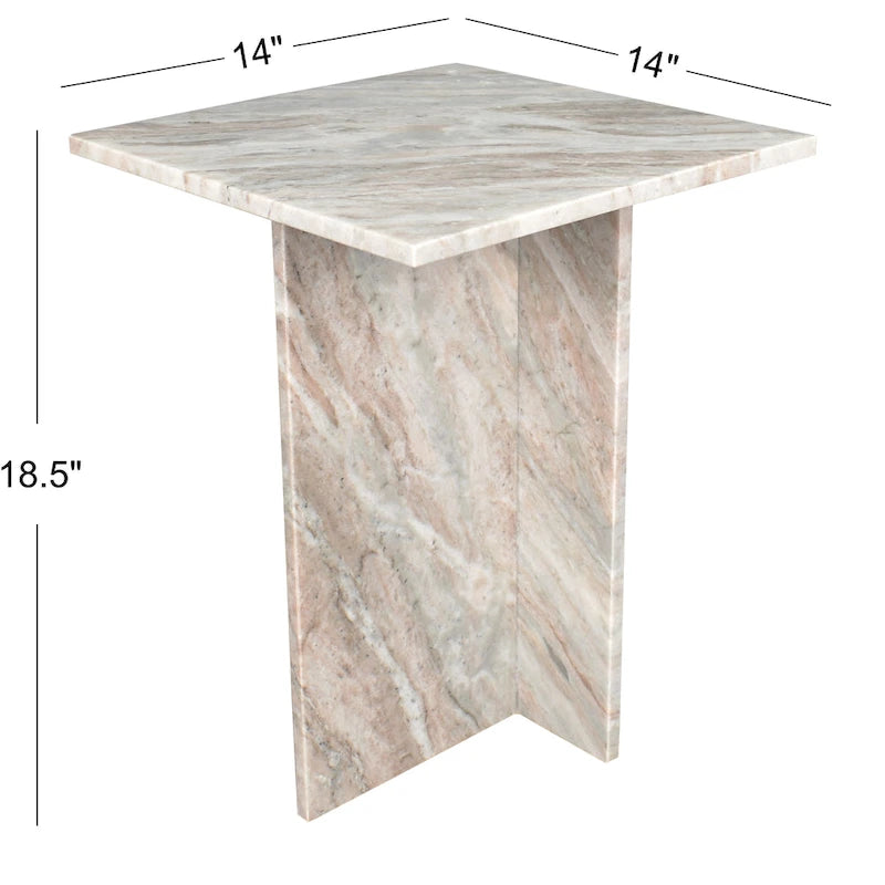 Table d'appoint en marbre naturel contemporain faite à la main en forme de T Venus 18.5, gris/beige, par JONATHAN Y.