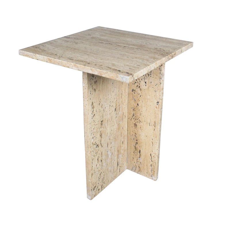 Table d'appoint en marbre naturel contemporain faite à la main en forme de T Venus 18.5, gris/beige, par JONATHAN Y.