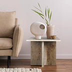 Table d'appoint en marbre naturel contemporain faite à la main en forme de T Venus 18.5, gris/beige, par JONATHAN Y.