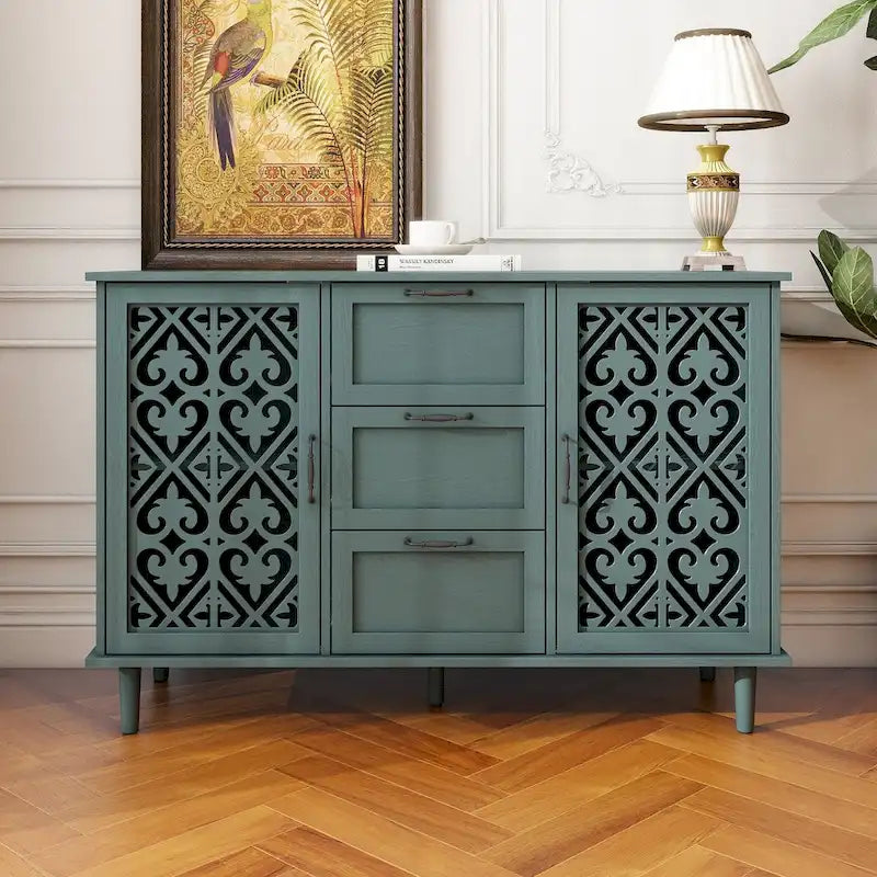 Armoire de rangement 2 portes 3 tiroirs vert foncé / bleu – Chambre