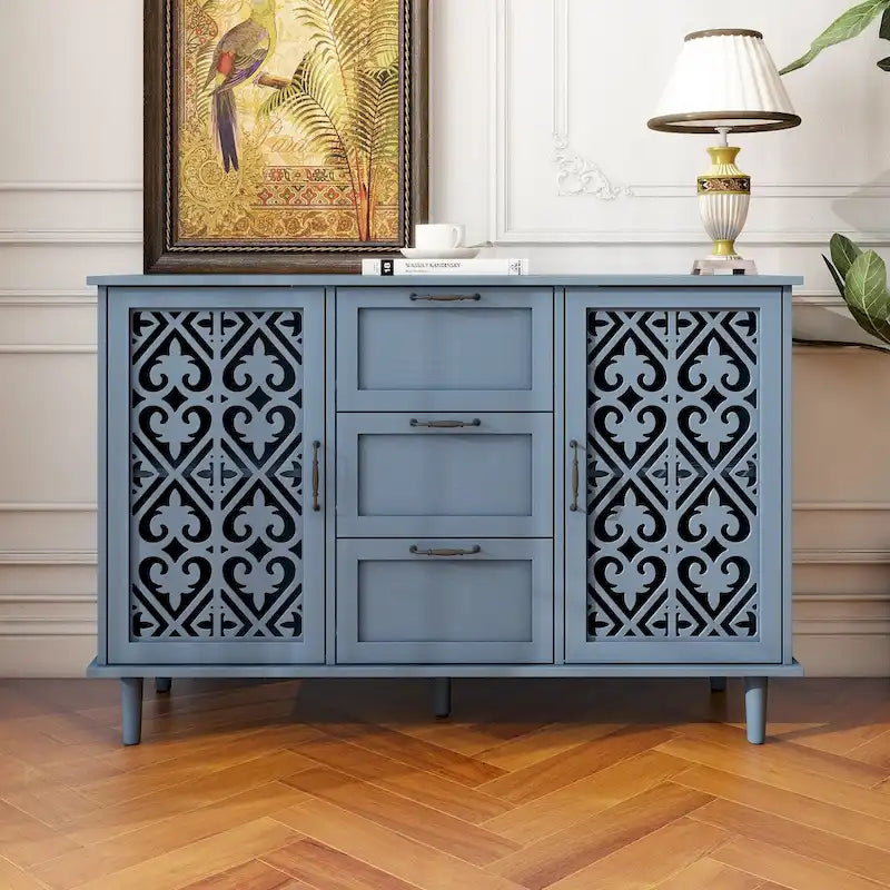 Armoire de rangement 2 portes 3 tiroirs vert foncé / bleu – Chambre