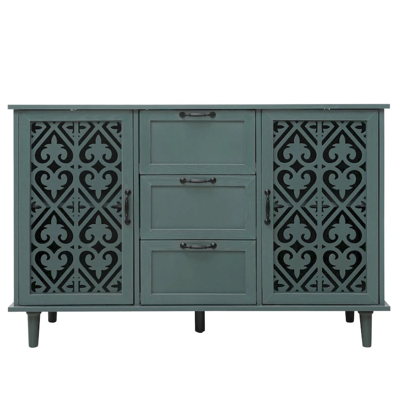 Armoire de rangement 2 portes 3 tiroirs vert foncé / bleu – Chambre