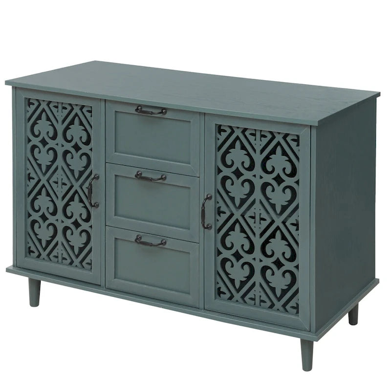 Armoire de rangement 2 portes 3 tiroirs vert foncé / bleu – Chambre