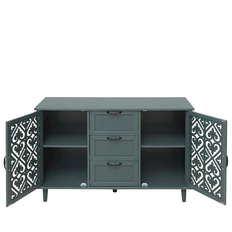 Armoire de rangement 2 portes 3 tiroirs vert foncé / bleu – Chambre
