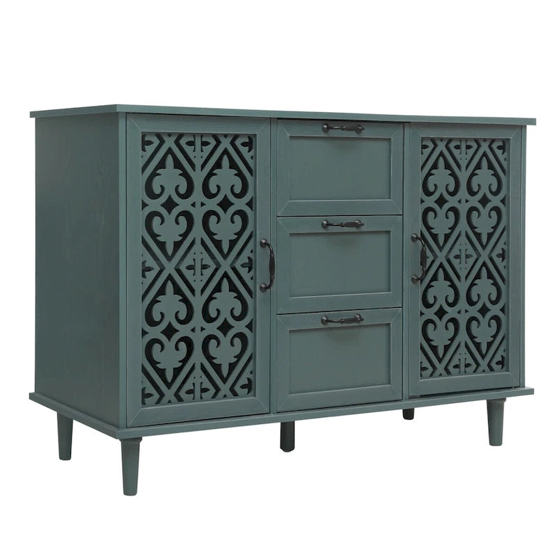 Armoire de rangement 2 portes 3 tiroirs vert foncé / bleu – Chambre