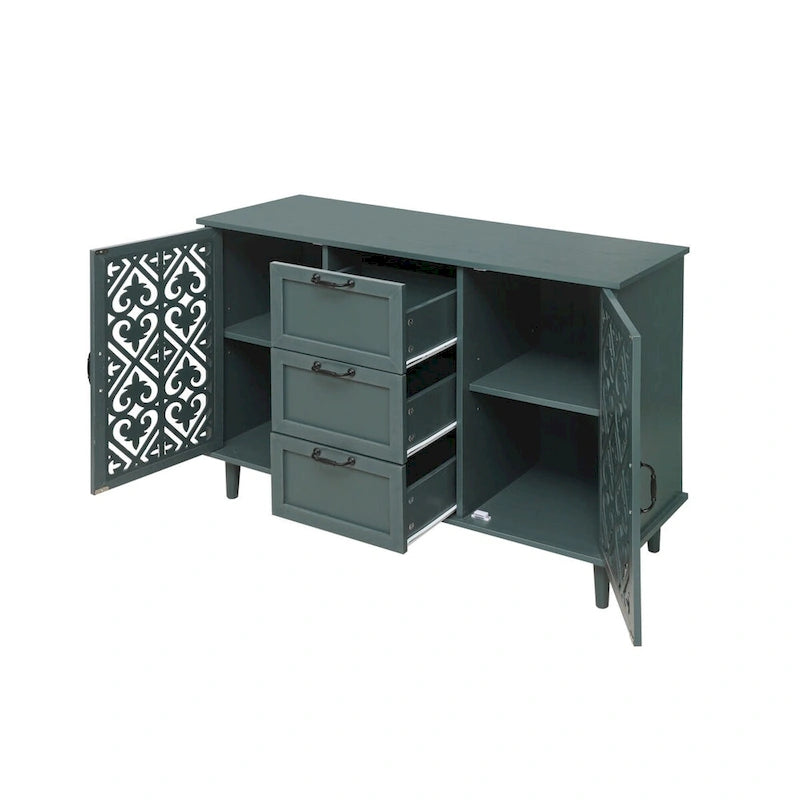 Armoire de rangement 2 portes 3 tiroirs vert foncé / bleu – Chambre