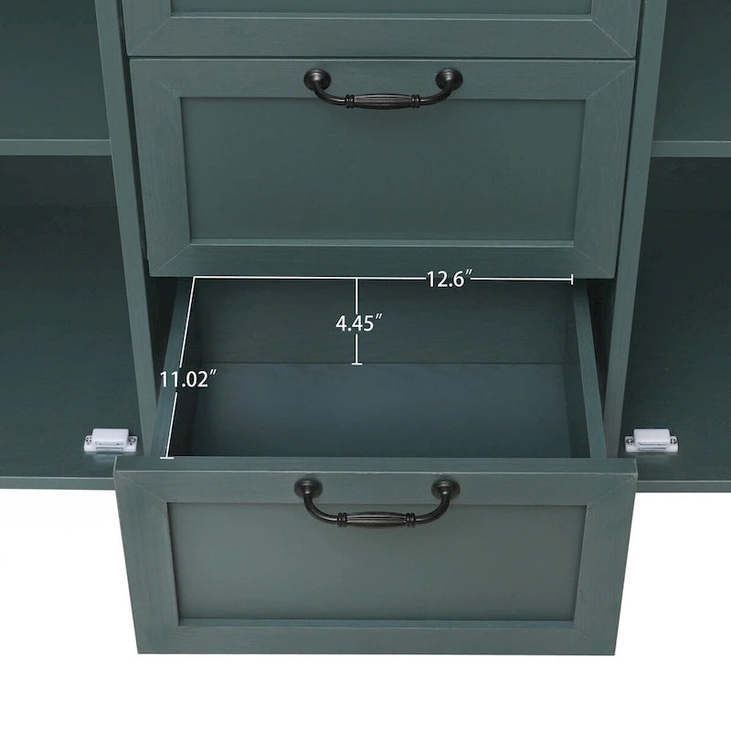 Armoire de rangement 2 portes 3 tiroirs vert foncé / bleu – Chambre