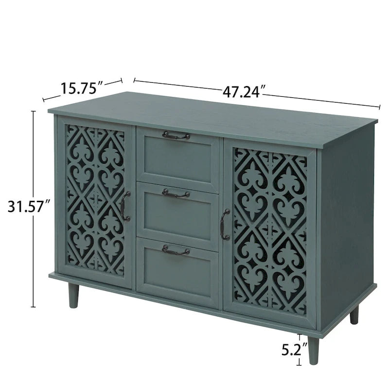 Armoire de rangement 2 portes 3 tiroirs vert foncé / bleu – Chambre