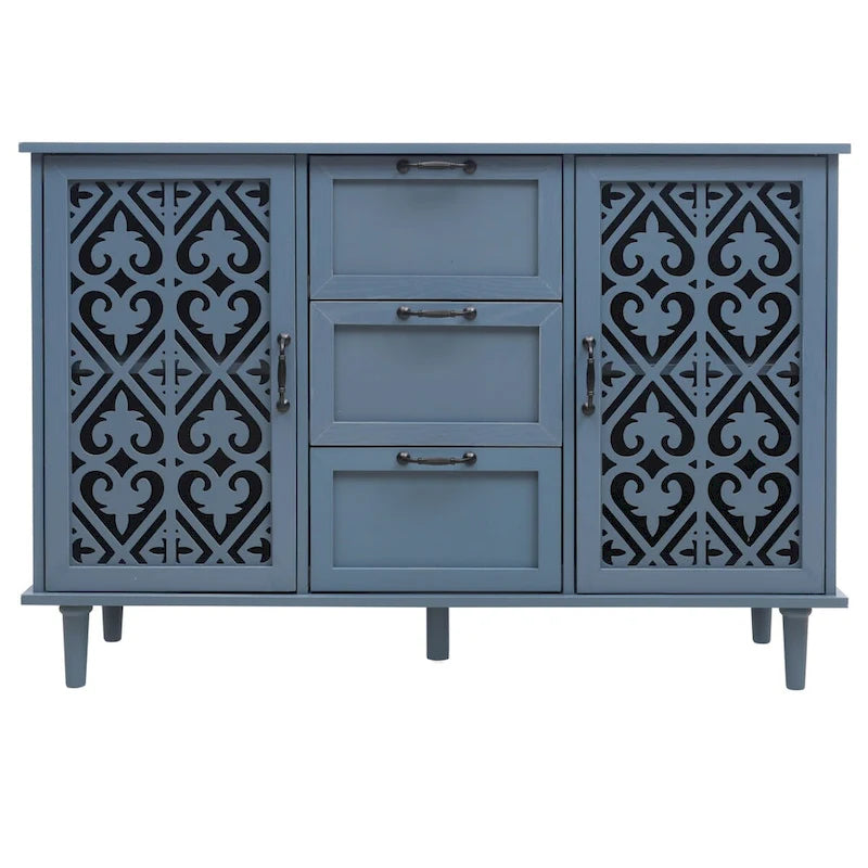 Armoire de rangement 2 portes 3 tiroirs vert foncé / bleu – Chambre
