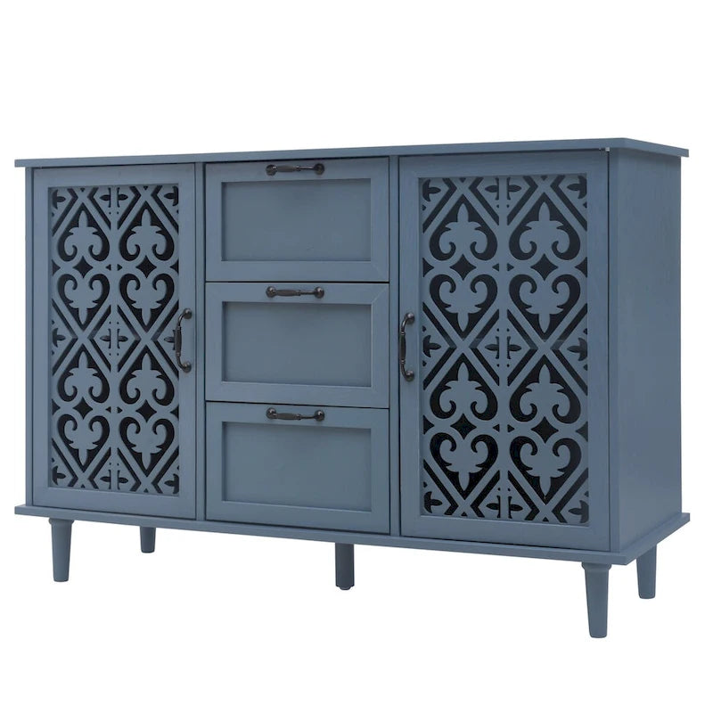 Armoire de rangement 2 portes 3 tiroirs vert foncé / bleu – Chambre