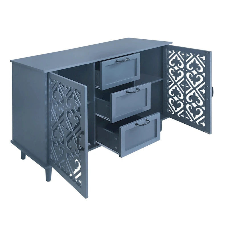 Armoire de rangement 2 portes 3 tiroirs vert foncé / bleu – Chambre