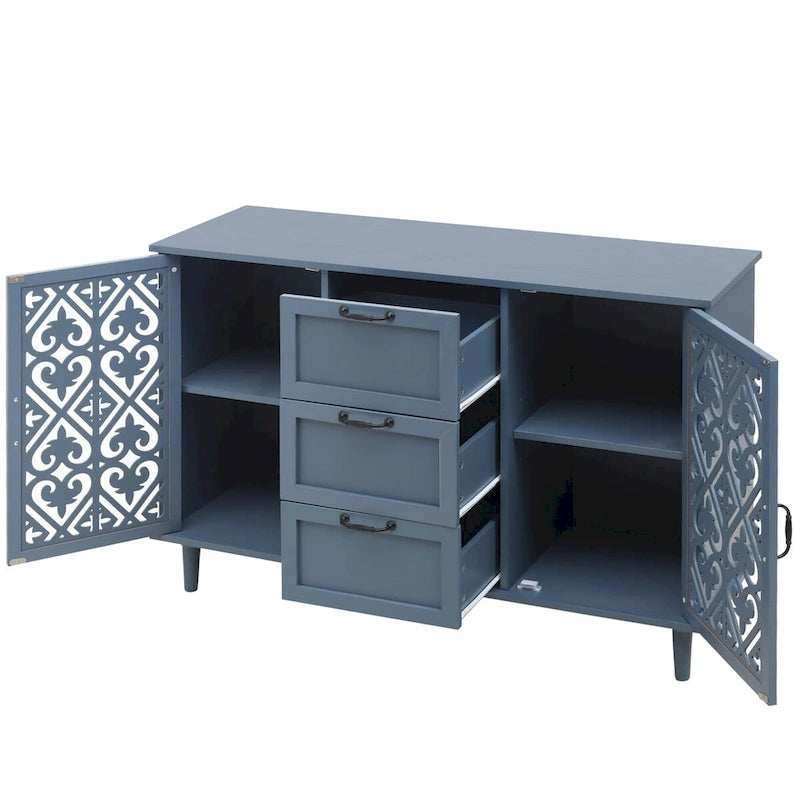 Armoire de rangement 2 portes 3 tiroirs vert foncé / bleu – Chambre