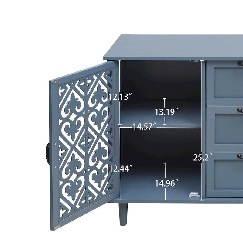 Armoire de rangement 2 portes 3 tiroirs vert foncé / bleu – Chambre