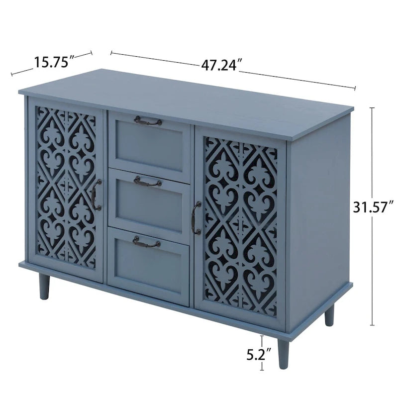 Armoire de rangement 2 portes 3 tiroirs vert foncé / bleu – Chambre