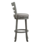 Tabouret de bar pivotant à dossier échelle en lin antique, siège unique – Gris antique / Blanc antique