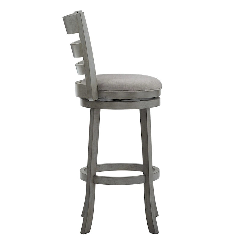 Tabouret de bar pivotant à dossier échelle en lin antique, siège unique – Gris antique / Blanc antique