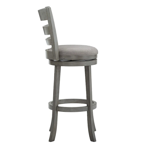 Tabouret de bar pivotant à dossier échelle en lin antique, siège unique – Gris antique / Blanc antique
