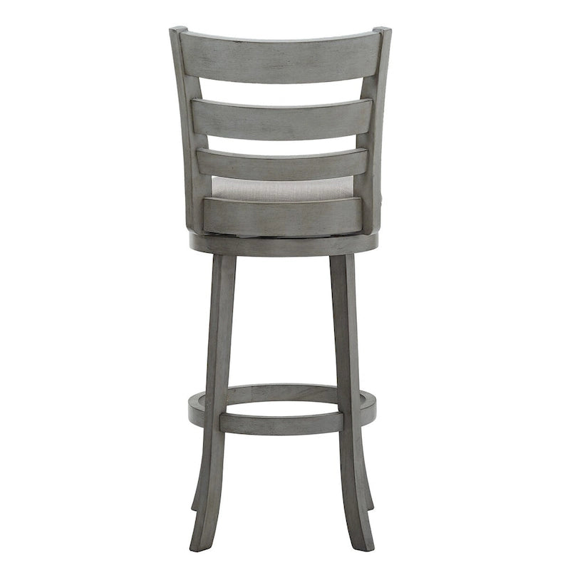 Tabouret de bar pivotant à dossier échelle en lin antique, siège unique – Gris antique / Blanc antique