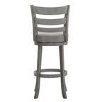 Tabouret de bar pivotant à dossier échelle en lin antique, siège unique – Gris antique / Blanc antique