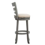 Tabouret de bar pivotant à dossier échelle en lin antique, siège unique – Gris antique / Blanc antique