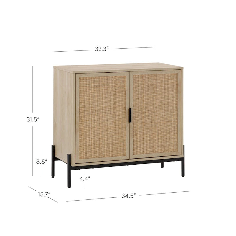 Meuble de rangement Andrew Bohemian pour entrée ou buffet de cuisine, meuble TV ou meuble d'appoint en rotin avec pieds en métal