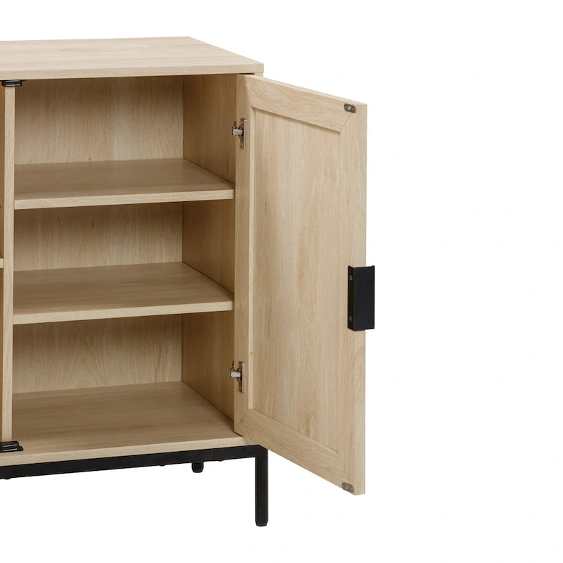 Meuble de rangement Andrew Bohemian pour entrée ou buffet de cuisine, meuble TV ou meuble d'appoint en rotin avec pieds en métal