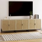Meuble de rangement Andrew Bohemian pour entrée ou buffet de cuisine, meuble TV ou meuble d'appoint en rotin avec pieds en métal