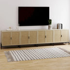 Meuble de rangement Andrew Bohemian pour entrée ou buffet de cuisine, meuble TV ou meuble d'appoint en rotin avec pieds en métal