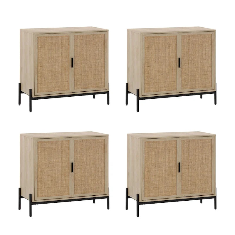 Meuble de rangement Andrew Bohemian pour entrée ou buffet de cuisine, meuble TV ou meuble d'appoint en rotin avec pieds en métal