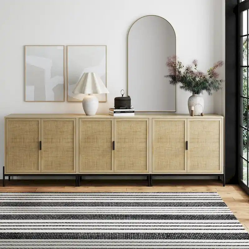 Meuble de rangement Andrew Bohemian pour entrée ou buffet de cuisine, meuble TV ou meuble d'appoint en rotin avec pieds en métal
