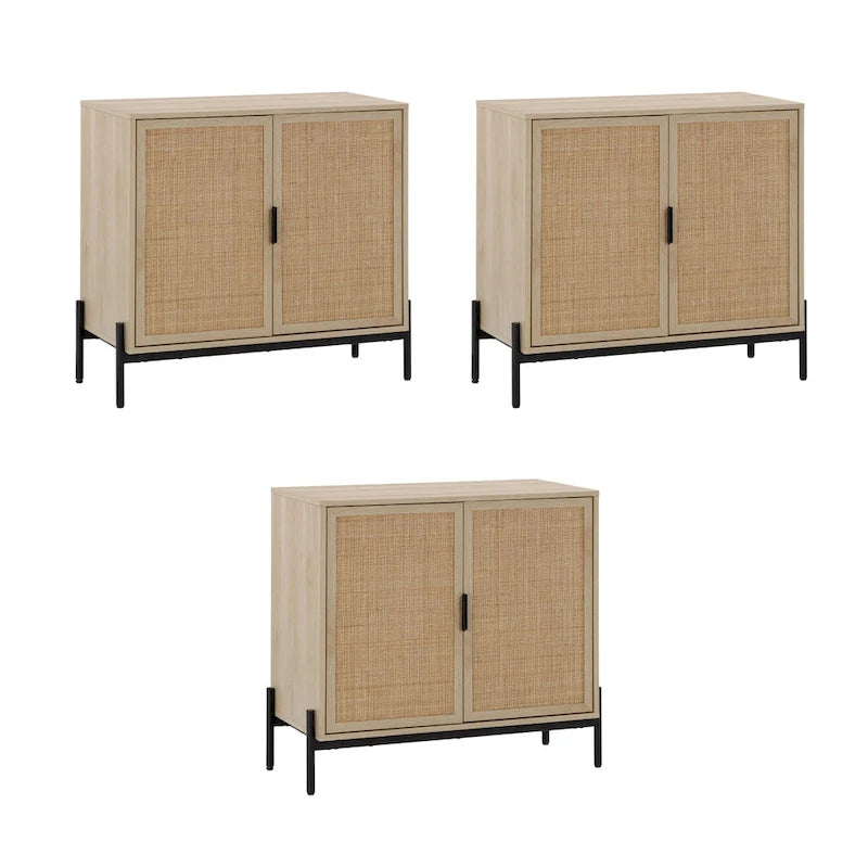 Meuble de rangement Andrew Bohemian pour entrée ou buffet de cuisine, meuble TV ou meuble d'appoint en rotin avec pieds en métal