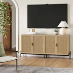 Meuble de rangement Andrew Bohemian pour entrée ou buffet de cuisine, meuble TV ou meuble d'appoint en rotin avec pieds en métal