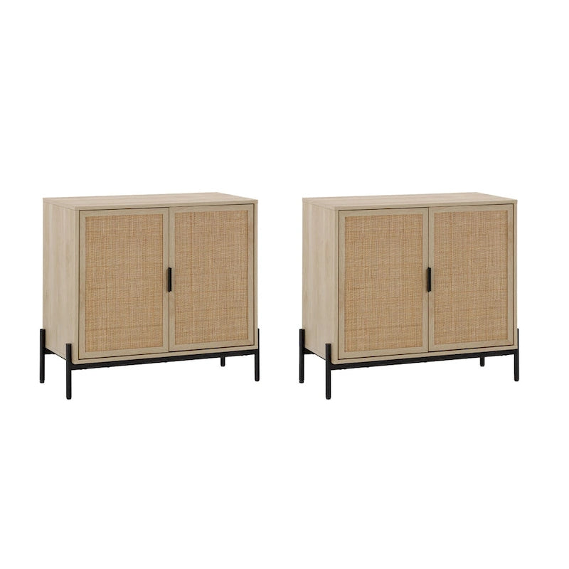 Meuble de rangement Andrew Bohemian pour entrée ou buffet de cuisine, meuble TV ou meuble d'appoint en rotin avec pieds en métal