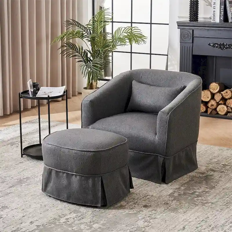 Fauteuil pivotant avec repose-pieds et piètement en métal noir