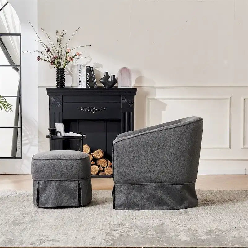 Fauteuil pivotant avec repose-pieds et piètement en métal noir