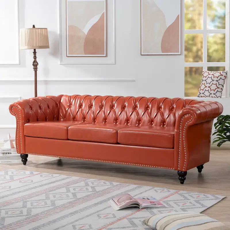 Canapé Chesterfield 3 places à accoudoirs arrondis, plusieurs coloris