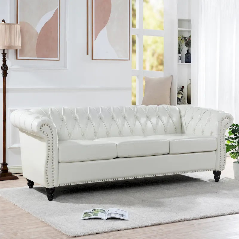 Canapé Chesterfield 3 places à accoudoirs arrondis, plusieurs coloris
