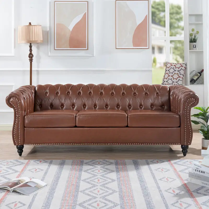 Canapé Chesterfield 3 places à accoudoirs arrondis, plusieurs coloris