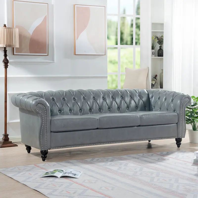 Canapé Chesterfield 3 places à accoudoirs arrondis, plusieurs coloris
