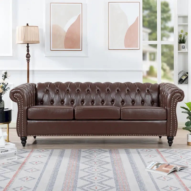 Canapé Chesterfield 3 places à accoudoirs arrondis, plusieurs coloris